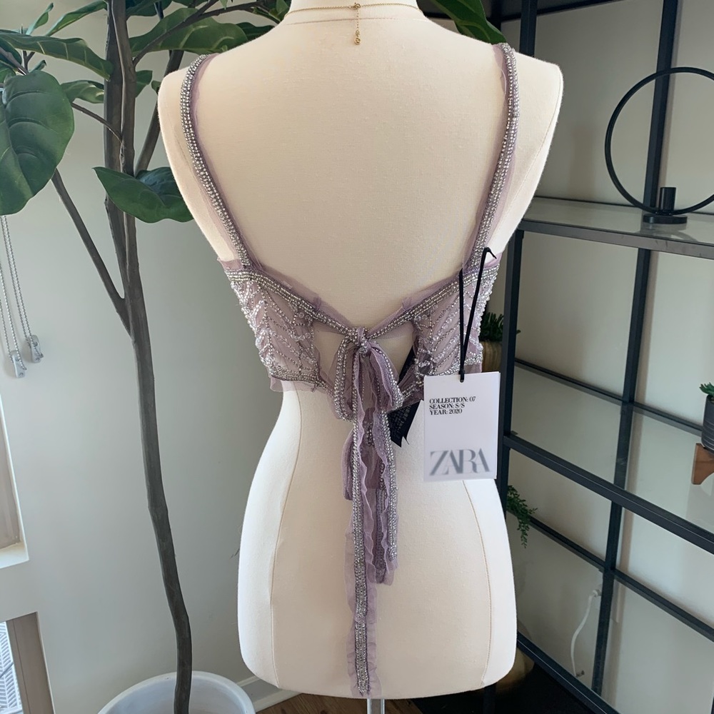 ❌SOLD❌ NWT Zara Limited Edition Tulle Beaded Top - Picture 7 of 11